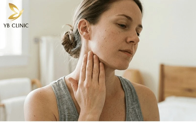 8 Bài Tập Yoga Giúp Trẻ Hóa Khuôn Mặt Tại Nhà 11 Vuốt nhẹ nhàng dọc cổ xuống xương đòn để kích thích lưu thông bạch huyết và giảm phù nề.