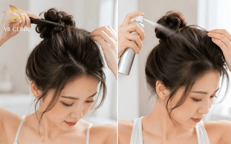 Bí Quyết Để Búi Tóc Đẹp Như Salon Đơn Giản Tại Nhà 11 Tạo độ phồng tự nhiên ở đỉnh đầu giúp tóc bồng bềnh hơn, gương mặt thanh thoát và cân đối hơn.