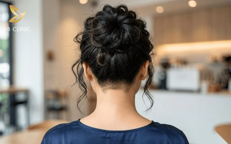 Bí Quyết Để Búi Tóc Đẹp Như Salon Đơn Giản Tại Nhà 15 Búi tóc rối messy bun đầy cá tính nhưng vẫn đảm bảo vùng gáy sạch sẽ, tinh tế.