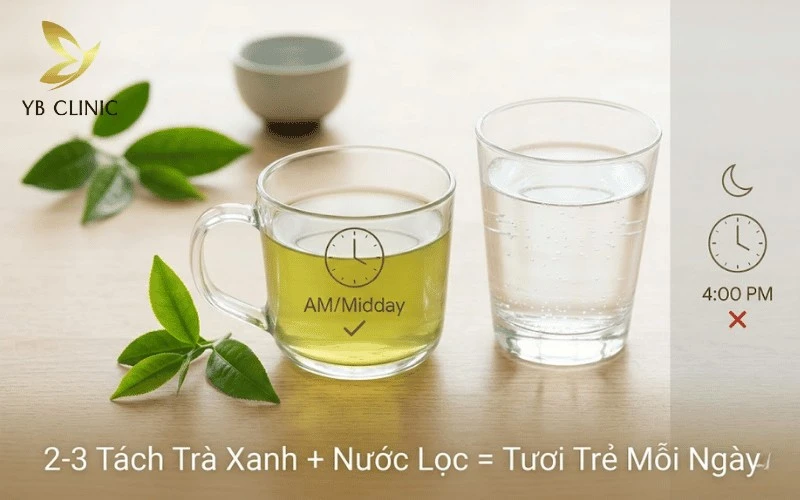 Bí Quyết Trẻ Lâu Nhờ Thói Quen Khoa Học Và Thẩm Mỹ 8 Uống 2-3 tách trà xanh vào buổi sáng và bổ sung nước lọc liên tục là bí quyết trẻ hóa lâu được nhiều người áp dụng.