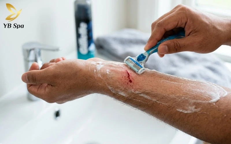 Cạo lông tay có sao không? Có mọc dày hơn không? 11 Việc sử dụng lưỡi dao quá sắc hoặc cầm sai góc độ rất dễ gây ra các vết trầy xước, dẫn đến nguy cơ để lại sẹo thâm trên da