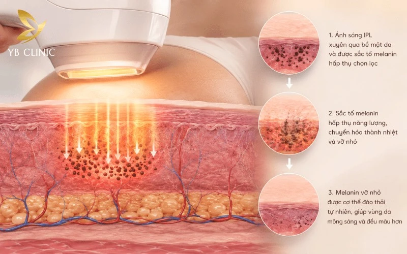 Top 5 Công Nghệ Trị Thâm Mông An Toàn Và Hiệu Quả 8 Công nghệ IPL sử dụng ánh sáng xung cường độ cao để phân hủy melanin dư thừa, đồng thời kích thích sản sinh collagen, góp phần làm sáng và làm mịn vùng da mông.