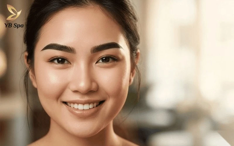 Dáng mày lưỡi mác cá tính giúp gương mặt tròn thêm phần cuốn hút và nổi bật đường nét.