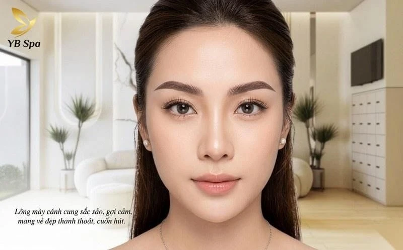 Điểm nhấn độ cong ở 2/3 chiều dài giúp dáng mày cánh cung định hình gương mặt thêm phần sắc sảo và cuốn hút