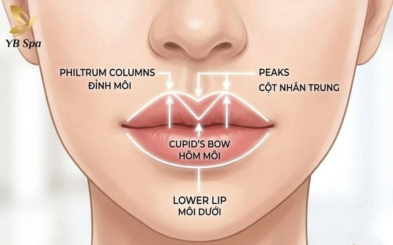 Dáng môi chữ M được định hình bởi hai đỉnh rõ nét và hõm môi sâu tự nhiên.