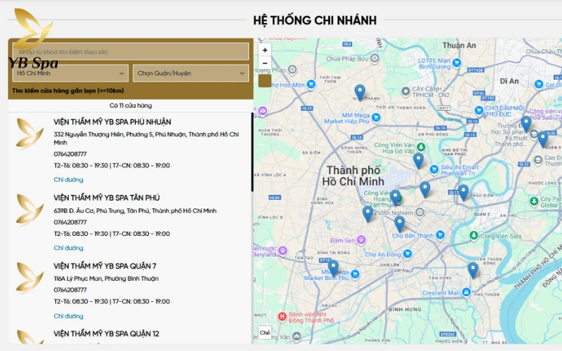 Hệ thống chi nhánh YB Spa tại TP.HCM