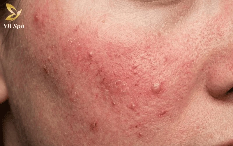 Dấu hiệu điển hình của Rosacea là làn da luôn đỏ ửng kèm theo mạng lưới các tia máu li ti xuất hiện dày đặc
