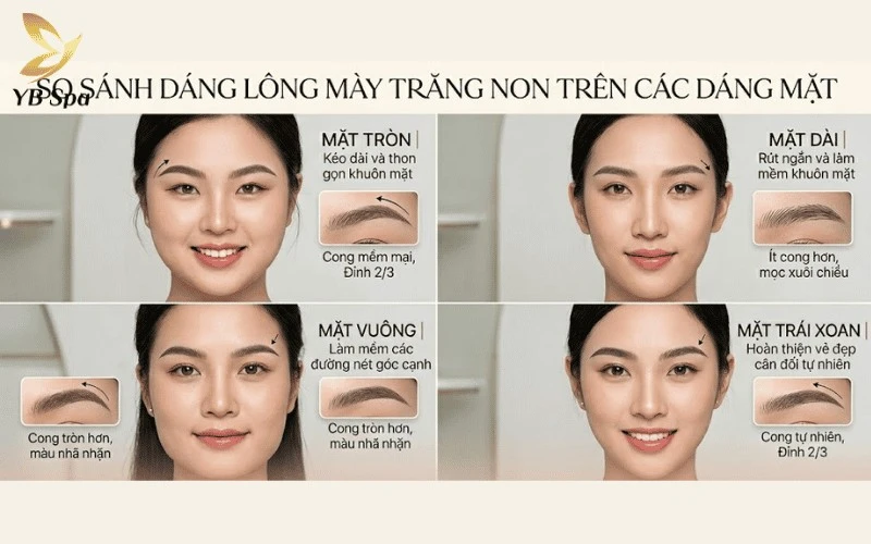 Khám phá sự thay đổi diện mạo khác biệt của dáng mày trăng non khi được tùy chỉnh linh hoạt theo từng cấu trúc gương mặt