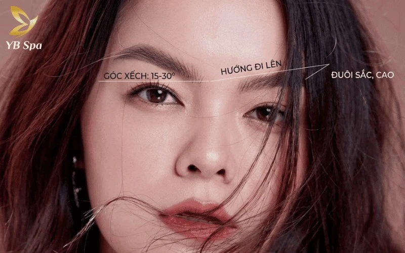 Lông mày xếch chuẩn mực được xác định bởi góc nghiêng từ 15 đến 30 độ, tạo nên đường nét sắc sảo và chiều sâu hút hồn cho gương mặt