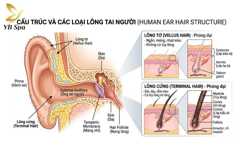 Khám phá sự khác biệt về cấu trúc tủy và sắc tố giữa hai loại lông chính xuất hiện trên vành tai của bạn