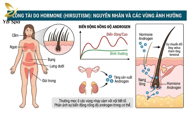 Lông tài là gì? Giải mã từ góc nhìn khoa học và nhân tướng (2026) 16 Những sợi lông mọc bất thường ở cằm, ngực hay bụng thường là "tín hiệu" phản ánh sự biến động nồng độ hormone androgen trong cơ thể