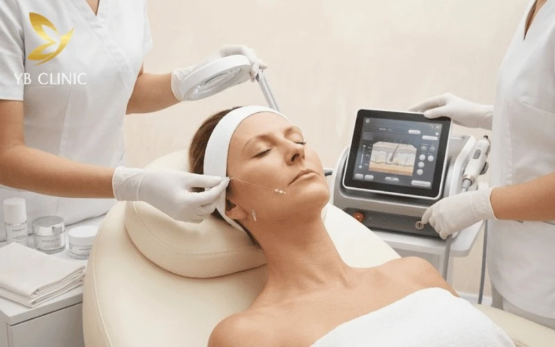 Căng chỉ collagen sử dụng các sợi chỉ có gai móc để nâng đỡ vùng cơ chảy xệ.