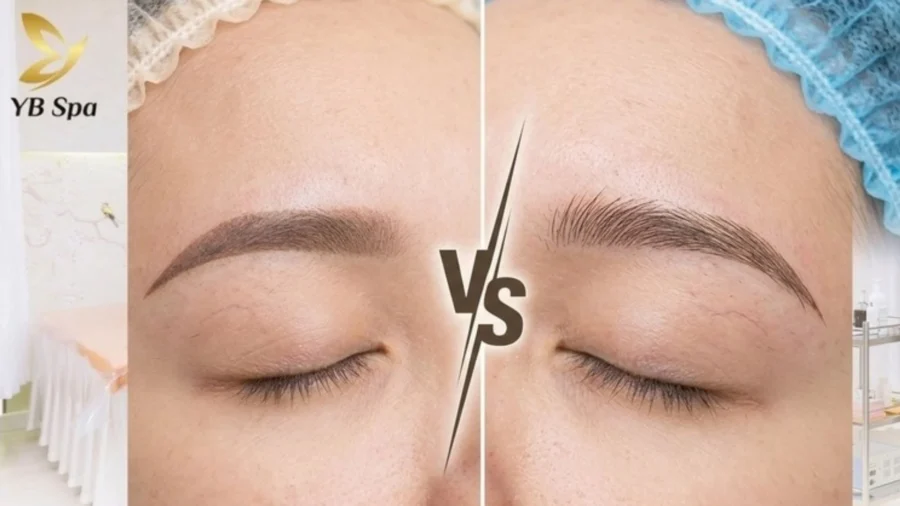 So sánh trực quan giúp bạn dễ dàng nhận biết sự khác biệt giữa phun tán bột và thêu lông mày.