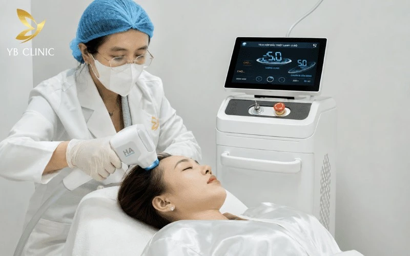 Triệt đường chân tóc Nano Diamond Light tại YB Clinic giúp định hình gương mặt hài hòa, liệu trình 10 buổi chỉ từ 599.000 đồng.