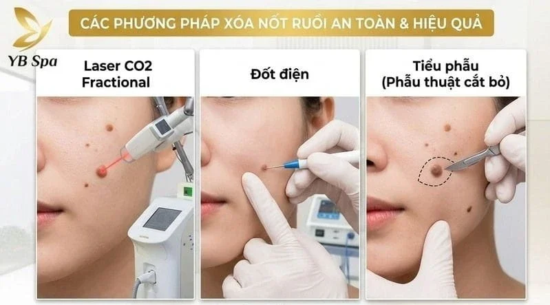 Laser, đốt điện, tiểu phẫu là các phương pháp xóa nốt ruồi an toàn, hiệu quả.