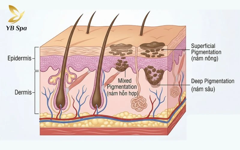 Phân biệt các loại nám theo độ sâu sắc tố