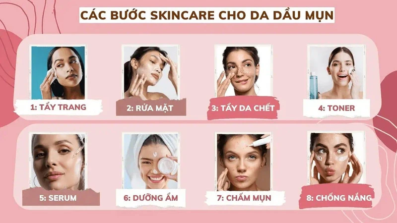 các bước skincare trị mụn ẩn
