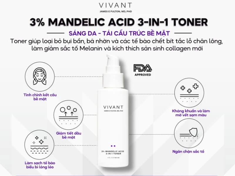 Review thương hiệu Vivant: Mỹ phẩm Vivant có tốt không? 26 Vivant 3% Mandelic Acid 3-In-1