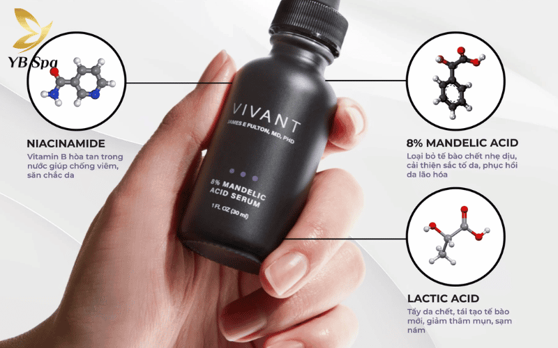 Công thức kết hợp Mandelic và Lactic Acid giúp len lỏi làm sạch sâu lỗ chân lông, mang lại làn da mịn màng và thông thoáng rõ rệt.