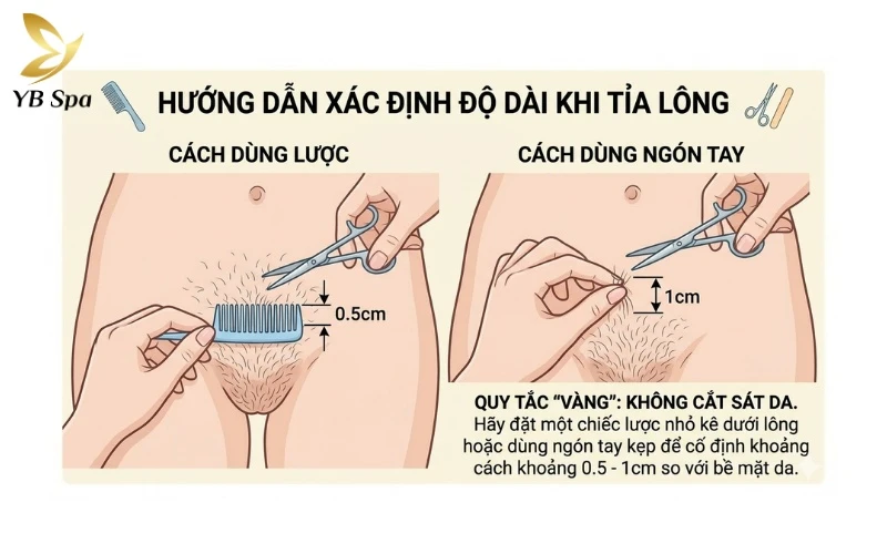 Cách tỉa lông vùng kín nữ bằng kéo an toàn, tránh ngứa 18 Áp dụng quy tắc "vàng" 0.5 - 1cm để giữ cho vùng kín luôn gọn gàng mà không gây cảm giác châm chích, ngứa ngáy