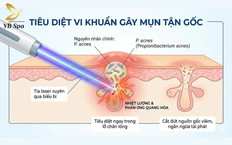 Trị mụn bằng Laser: Cơ chế hoạt động, phân loại và lợi ích 23 Tiêu diệt vi khuẩn gây mụn tận gốc