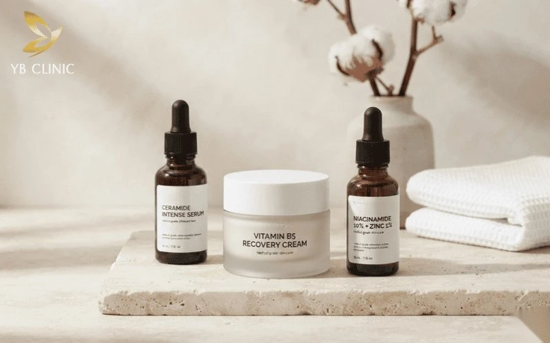 Bôi kem dưỡng chứa B5 và Ceramide sau điều trị giúp ngăn ngừa nguy cơ tăng sắc tố da.