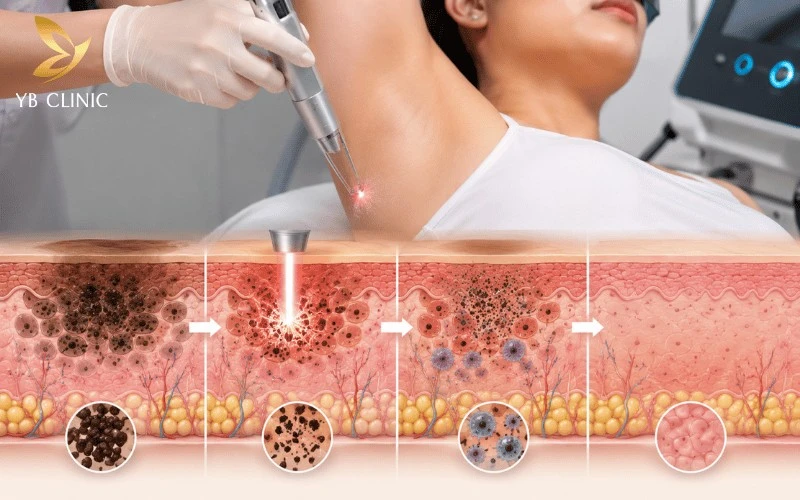 Trị Thâm Nách Có Đau Không? Yếu Tố Ảnh Hưởng Và Cách Giảm Đau 10 Ứng dụng công nghệ laser xung siêu ngắn giúp rút ngắn thời gian tiếp xúc nhiệt trên da, loại bỏ cảm giác bỏng rát.