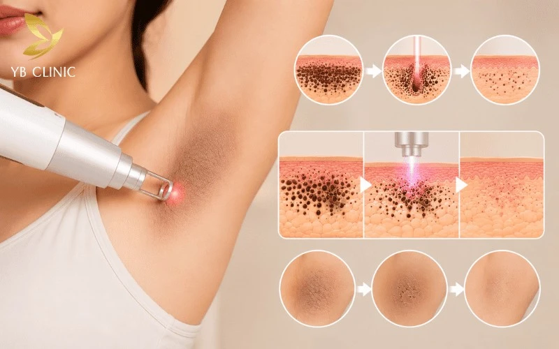 Trị Thâm Nách Công Nghệ Cao Có Hiệu Quả Không? Quy Trình Và Bảng Giá 17 Pico Laser sử dụng xung cực ngắn tính bằng picosecond để phá vỡ melanin bằng áp lực quang cơ mạnh mẽ.