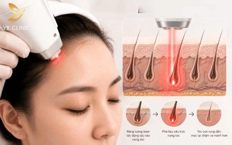 Top 5 Phương Pháp Triệt Tóc Con Vùng Trán Phổ Biến 7 Laser Diode 808nm tác động sâu vào nang tóc, giúp phá hủy chân tóc con vùng trán và hỗ trợ triệt hiệu quả.