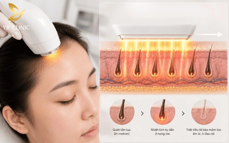 Top 5 Phương Pháp Triệt Tóc Con Vùng Trán Phổ Biến 9 OPT SHR ứng dụng xung ánh sáng nhanh, năng lượng thấp giúp triệt tóc con vùng trán nhẹ nhàng, êm ái.