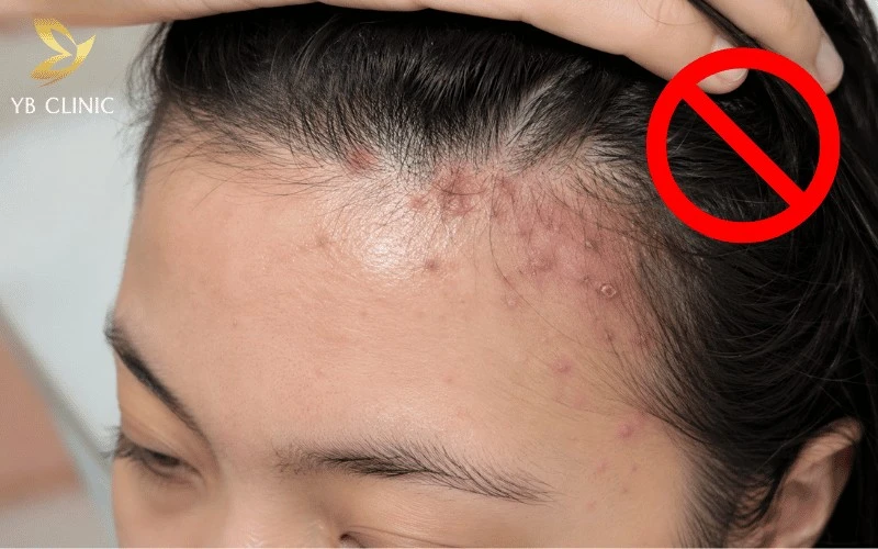 Triệt Tóc Trán Là Gì? Có Nên Triệt Tóc Trán Không? 11 Không nên triệt tóc trán khi da đầu đang tổn thương hoặc viêm nhiễm để tránh kích ứng, bỏng rát và nguy cơ làm tình trạng da nghiêm trọng hơn.